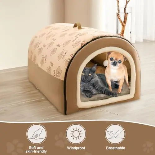 Cat & Dog Beds for Indoor, Warm Winter Dog House Mat, Detachable Plush Cotton Puppy Shelter, Washable Pet Cave Shelter