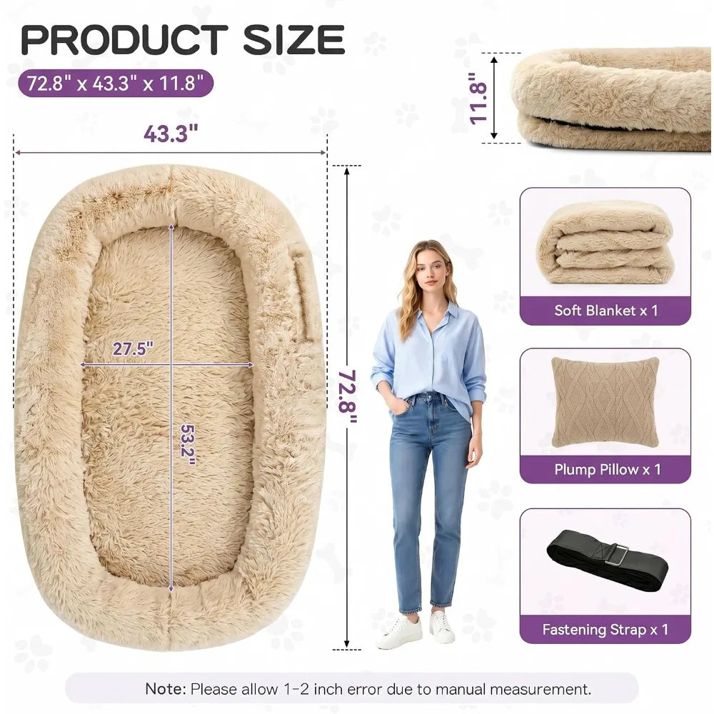 Dog Bed with Pillow & Blanket - 71 × 45 × 12 Inch