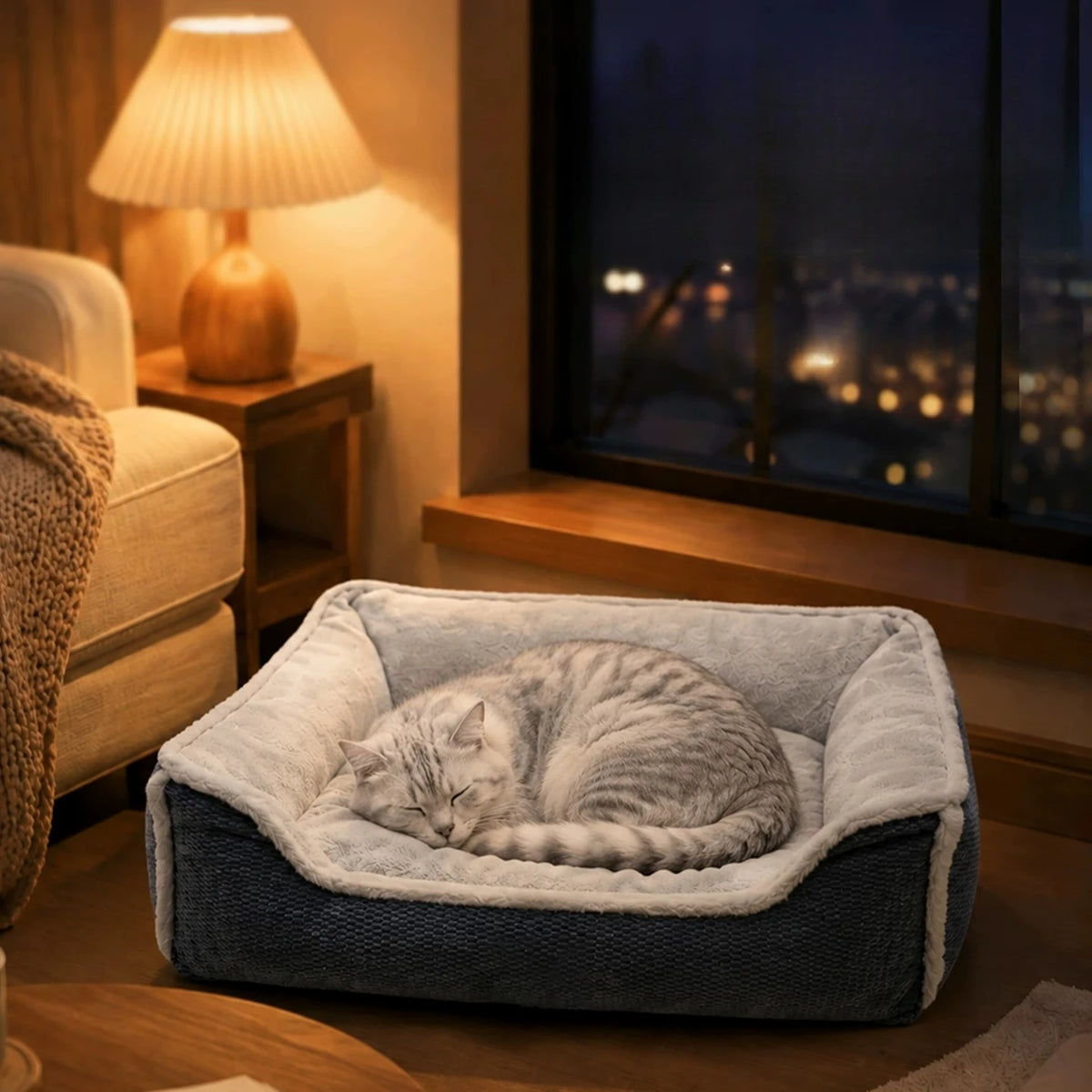 For Winter Thickened Cat Bed with Washable Cover, Non-Collapsing Pet Sofa, All-Season Dog & Cat Sleeping Nest