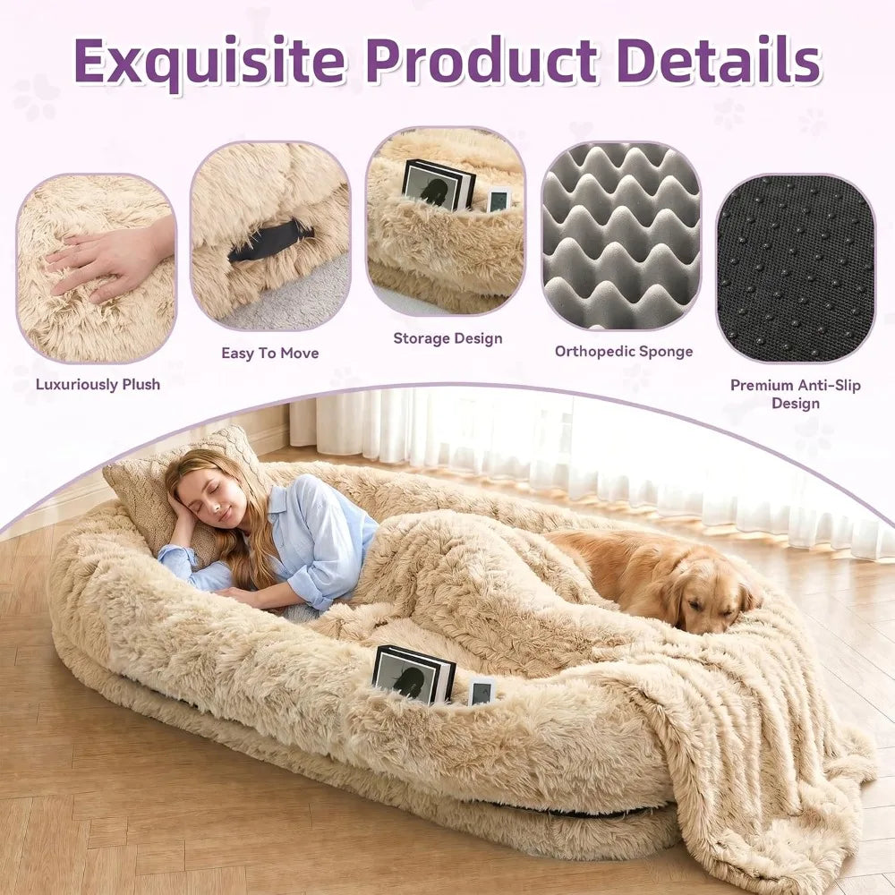 Dog Bed with Pillow & Blanket - 71 × 45 × 12 Inch