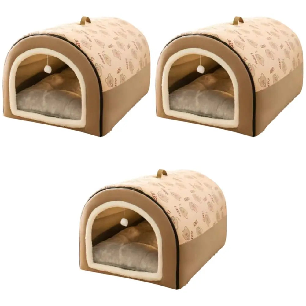 Cat & Dog Beds for Indoor, Warm Winter Dog House Mat, Detachable Plush Cotton Puppy Shelter, Washable Pet Cave Shelter