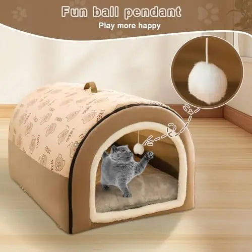 Cat & Dog Beds for Indoor, Warm Winter Dog House Mat, Detachable Plush Cotton Puppy Shelter, Washable Pet Cave Shelter
