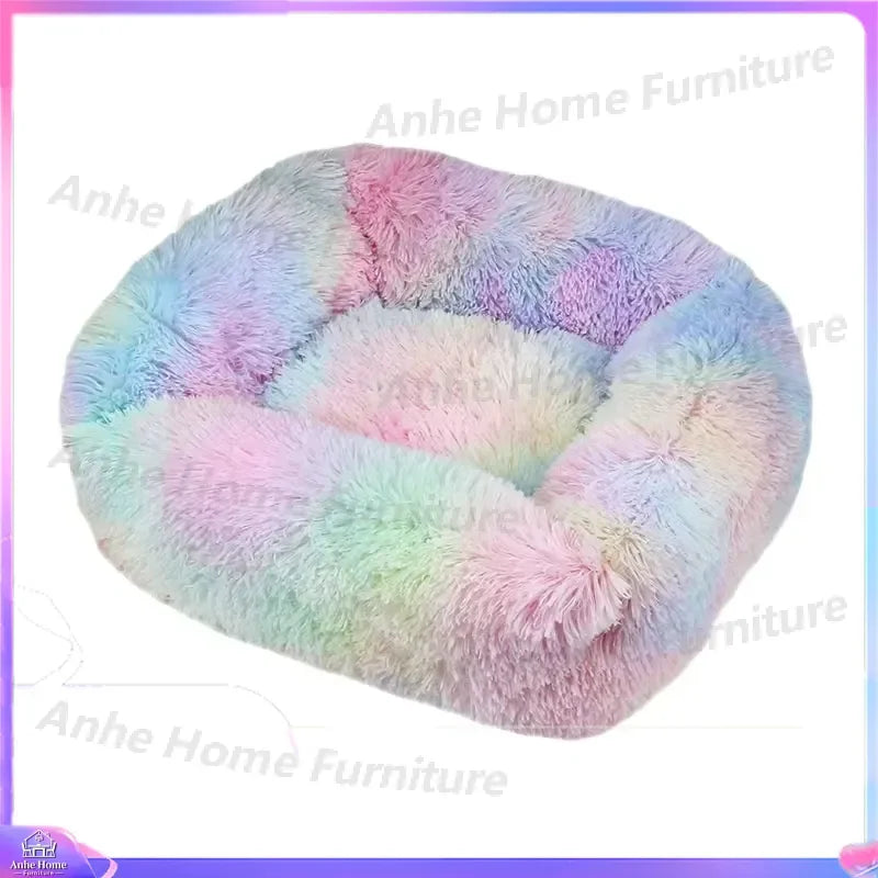 Modern Luxury Faux Fur Dog Bed XL Large Fluffy Pet Sofa Cushion Eco Friendly Rectangular Cat Bed Solid Color Custom Size